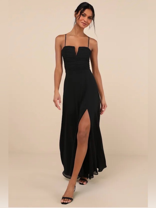 Lulus Dresses & Skirts - NWT Lulus Black Spaghetti-Strap Maxi Dress with Front Slit Medium